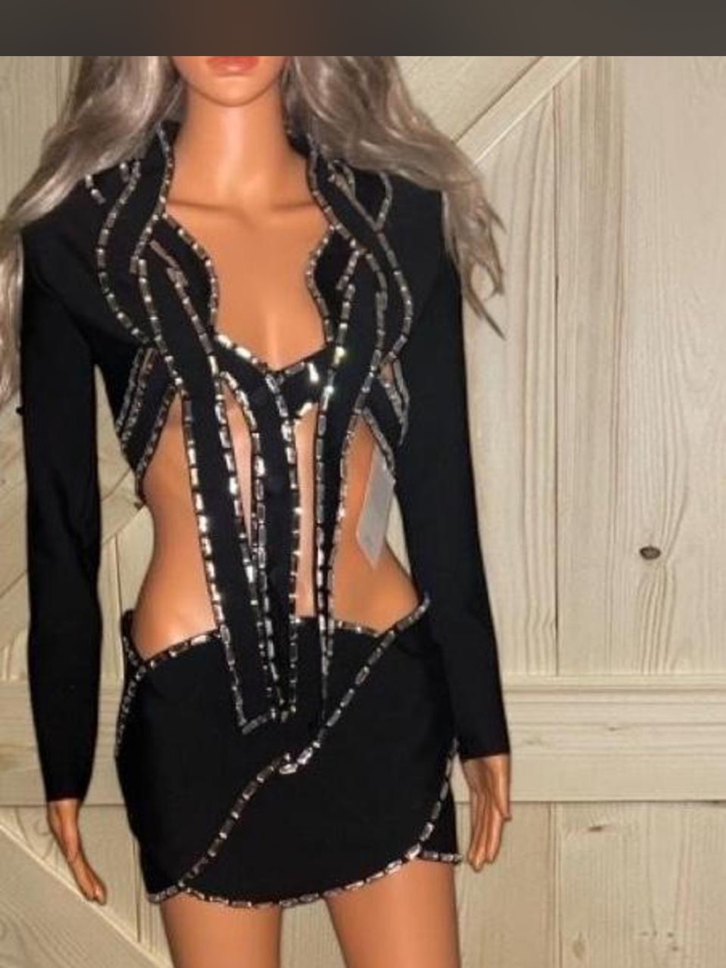 Black Embellished Cutout Mini Dress